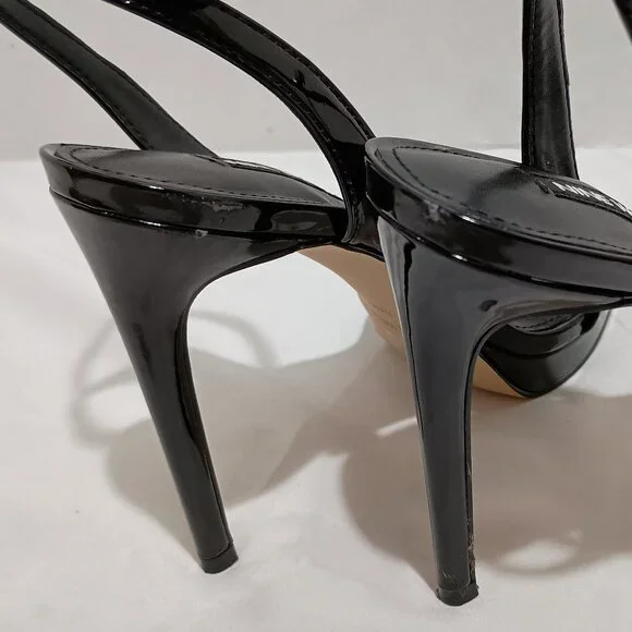 Nine West Womens Zadie Heeled Sandal Black Patent Size 8.5 Square Toe Stiletto - Picture 9 of 9